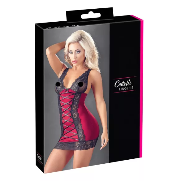 Cottelli - seksi obleka z vezalkami - rdeča