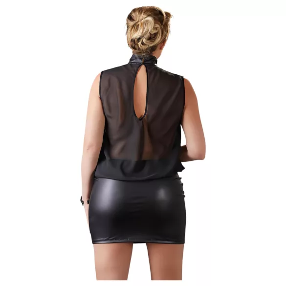 Cottelli Plus Size - seksi obleka iz svetlečega šifona - črna