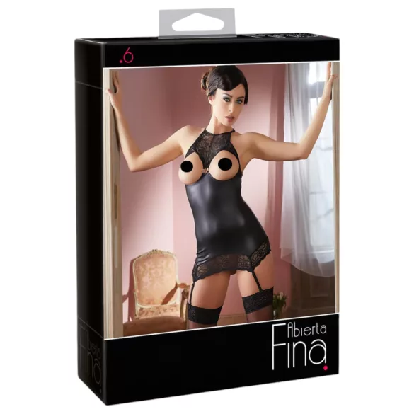 Abierta Fina - seksi mini obleka - prosojna satenasta - črna - L