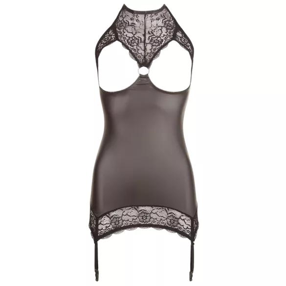 Abierta Fina - seksi mini obleka - prosojna satenasta - črna - XL