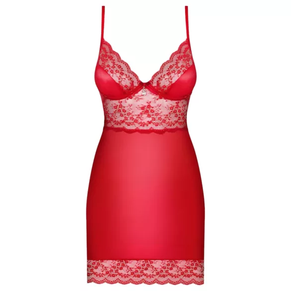 Obsessive - čipkasta spalna srajca in tanga - rdeča - L/XL