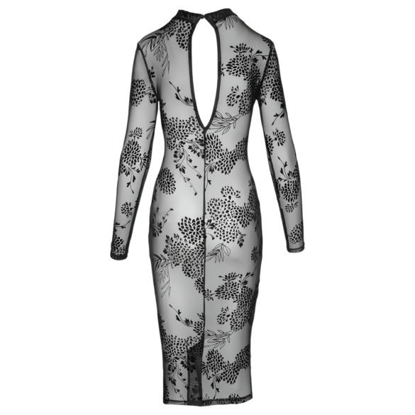 Noir - prosojna, cvetlična, dolga obleka s čipko (črna)