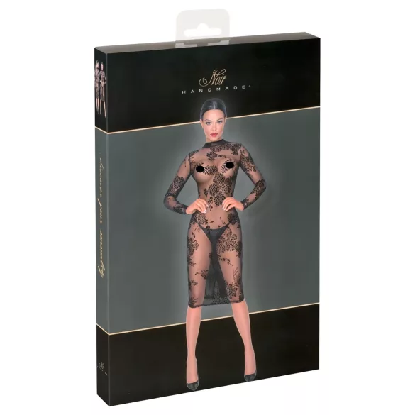 Noir - prosojna, cvetlična, dolga obleka s čipko (črna) - M