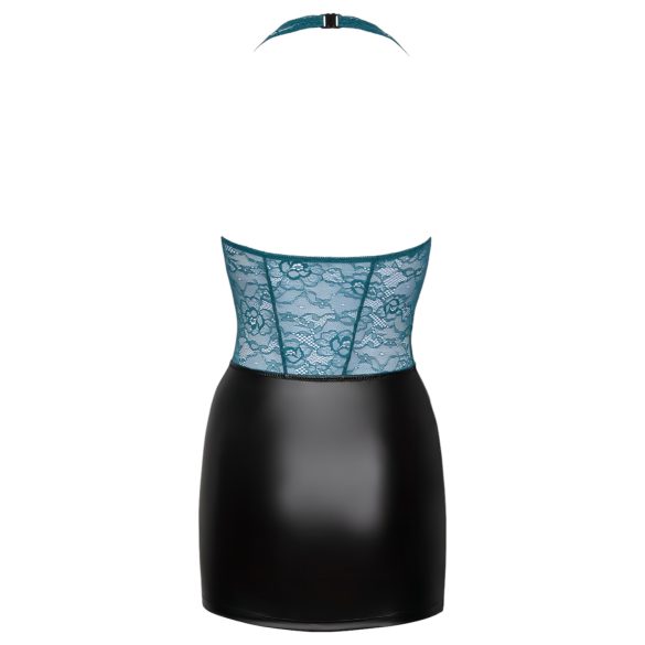 Cottelli - čipkasta svetleča obleka z vezalkami (črno-zelena) - XL