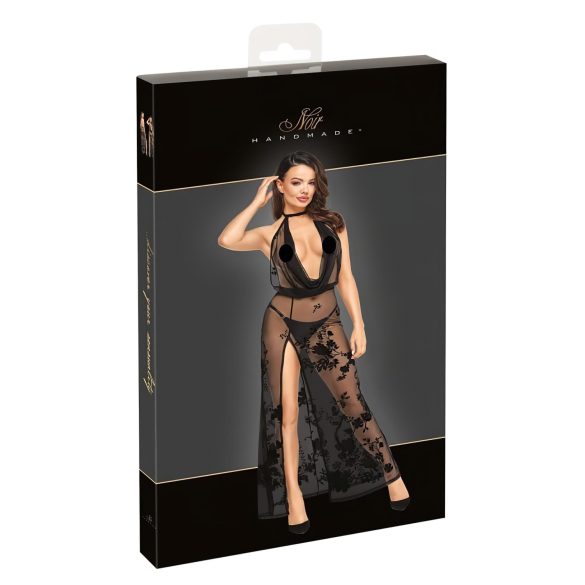 Noir - popolnoma prosojna obleka z rožami (črna)