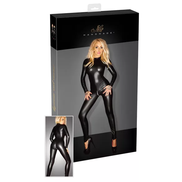 Noir - oprijemljiv catsuit z dolgimi rokavi - sijaj črna - L