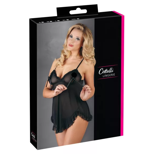 Cottelli - babydoll spalna srajca - prosojna, volančki - črna - M