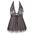 Cottelli Plus Size - babydoll za močnejše postave - čipkast, črn