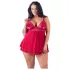 Cottelli Plus Size - babydoll iz čipke - rdeča - večja številka