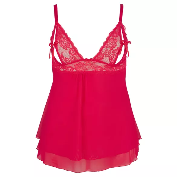 Cottelli Plus Size - babydoll iz čipke - rdeča - večja številka