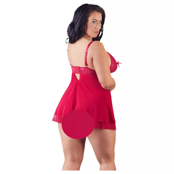 Cottelli Plus Size - babydoll iz čipke - rdeča - večja številka - 2XL