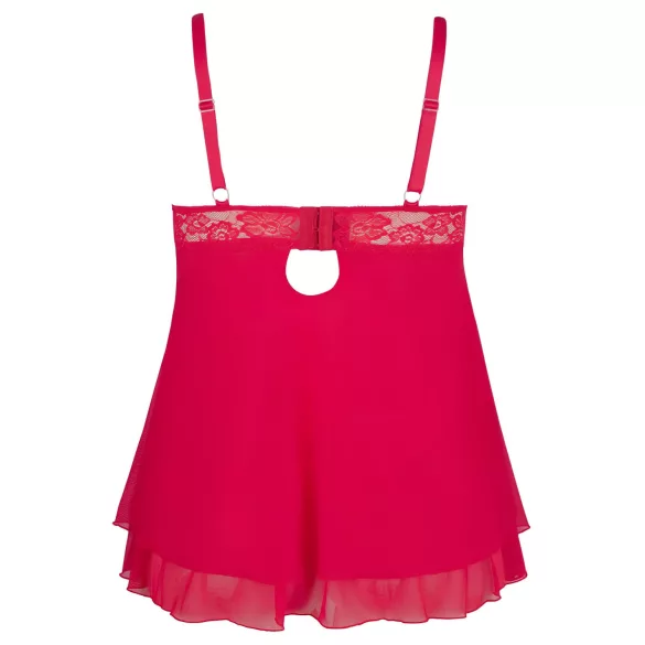 Cottelli Plus Size - babydoll iz čipke - rdeča - večja številka - 2XL