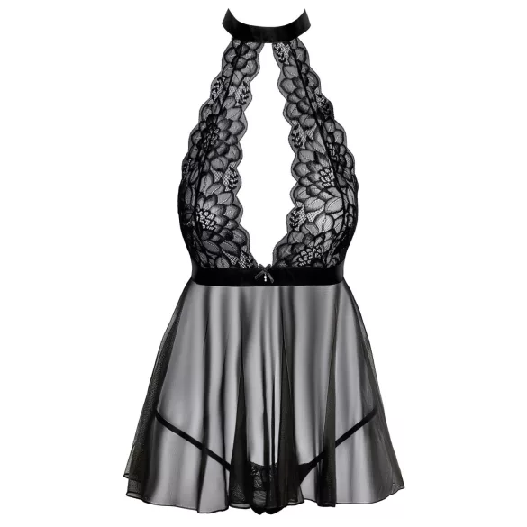 Kissable - babydoll čipkast z naramnico za vrat - črna - L/XL