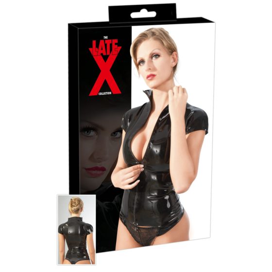 LATEX - Ženski top s kratkimi rokavi in zadrgo (črn)