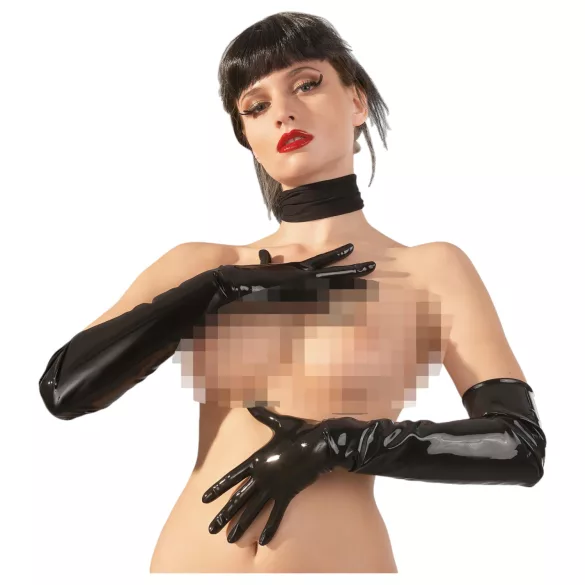 LATEX - dolge unisex rokavice - črna - lateks - XL