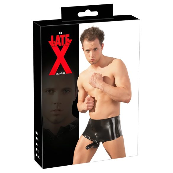 LATEX - moške bokserice z nastavek za penis - črna - L/XL