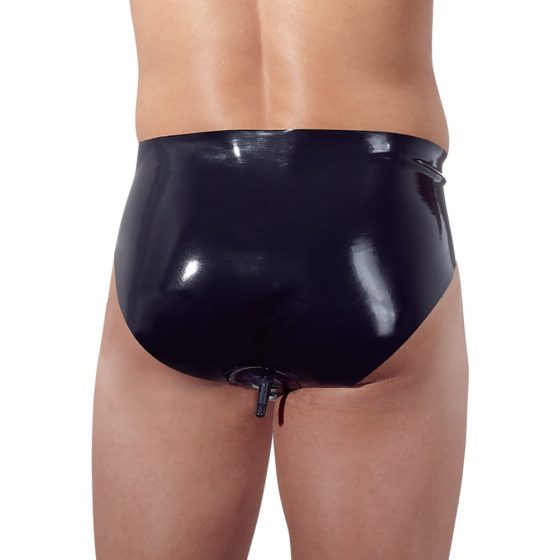 LATEX - Moško notranje stožčasto analno spodnje perilo z dildom (črno)