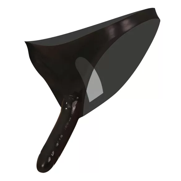 Latex X spodnje perilo z zunanjim in notranjim dildom (črno, S-L)