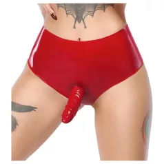 LATEX - spodnje hlače z živim dildo (rdeče)