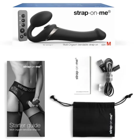 Strap-on-me - strap-on vibrator s pulznimi valovi - črna, velikost M