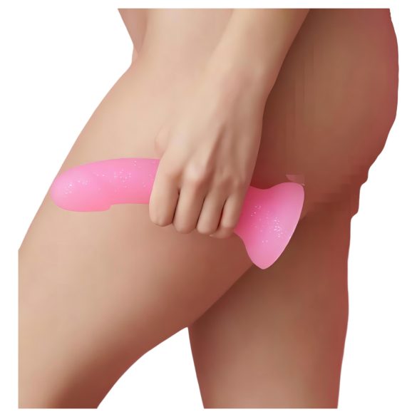 Dildolls Glitzy - silikonski dildo s priseskom (roza)