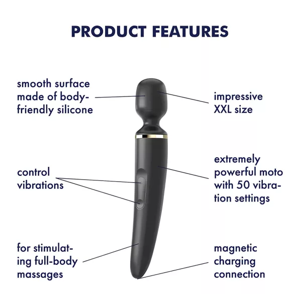 Satisfyer Wand-er Woman - masažni vibrator - vodoodporen - črna