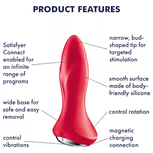 Satisfyer - analni vibrator z vrtljivimi kroglicami - silikonski, rdeč