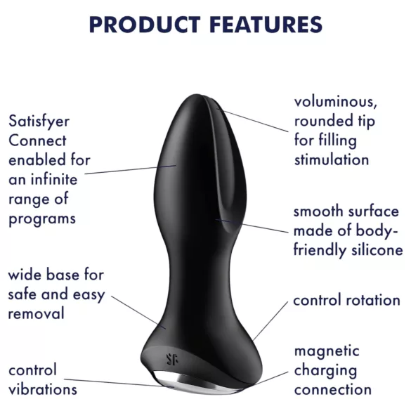 Satisfyer - analni vibrator z vrtečimi kroglicami - črna
