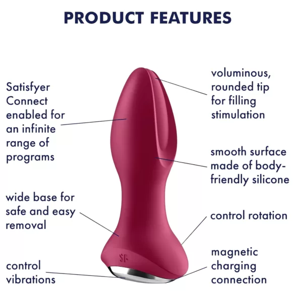 Satisfyer - analni vibrator z vrtljivimi kroglicami - polnilni - rdeč