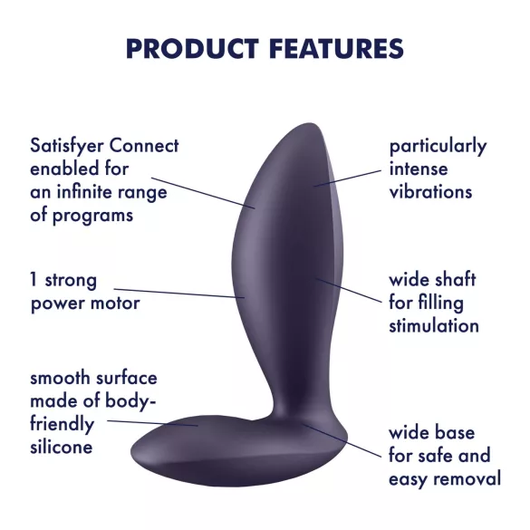 Satisfyer Power Plug - analni vibrator - pametni nadzor - vijolična