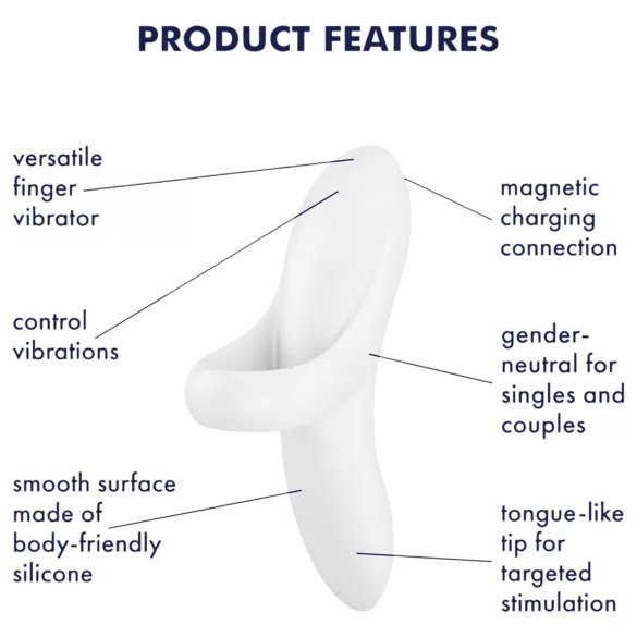 Satisfyer - vibracijski prstan za prst - vodoodporen, polnilna baterija, bel
