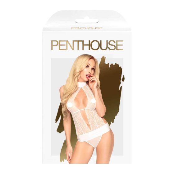 Penthouse Perfect Lover - čipkasto telo z vratnim ovratnikom (belo)