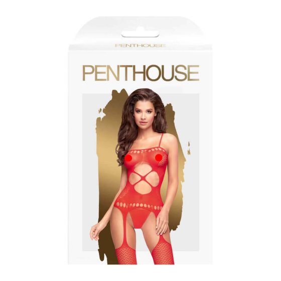 Penthouse Hot Nightfall - cik-cak, odprt, komplet za dekolte (rdeča)