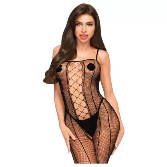 Penthouse Drop-Dead - erotični catsuit - mrežasti, odprt - črna