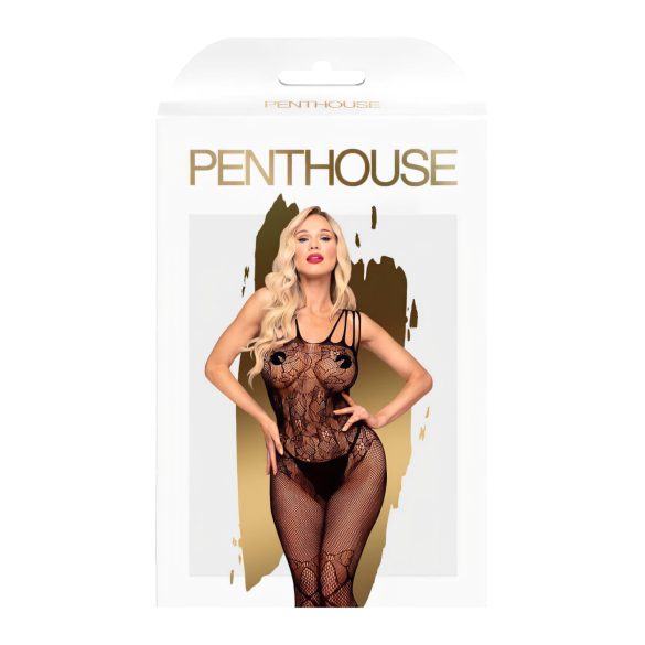 Penthouse Dirty Mind - odprt mrežast catsuit - črna
