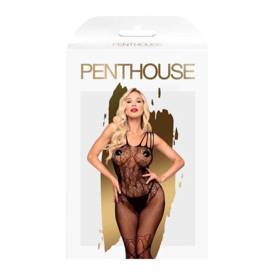 Penthouse Dirty Mind - kombinezon s cvetličnimi mašnjami in odprtim vratom (črn)
