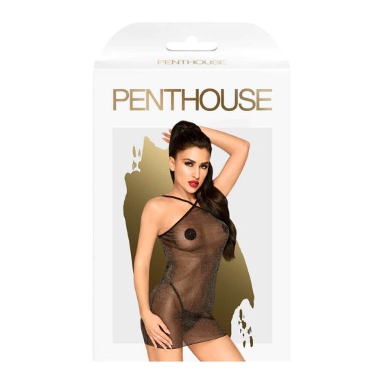 Penthouse Bombshell - bleščeča, prosojna obleka s tangicami (črna) - M/L