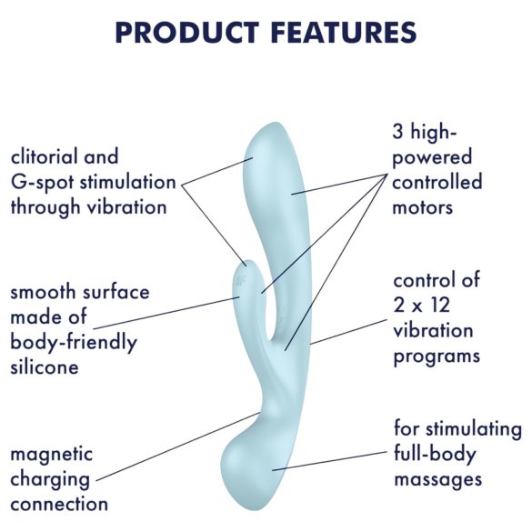 Satisfyer Triple Oh - vibrator s stimulacijo klitorisa - polnilni - modra