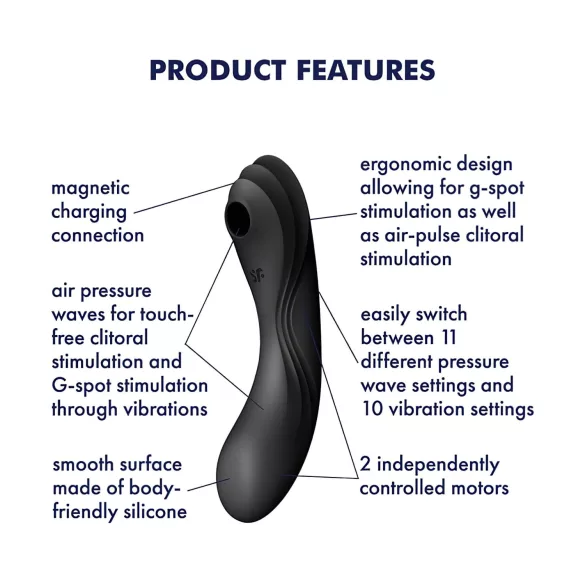 Satisfyer Curvy Trinity 4 - vibrator z zračnimi valovi 2v1 - črna