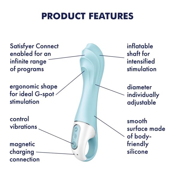 Satisfyer - vibrator z zračno črpalko - pametni, napihljiv - silikon, moder