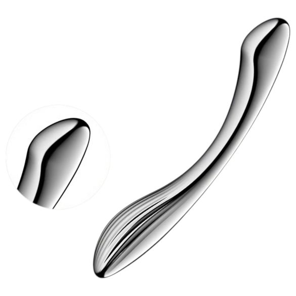 Satisfyer - jekleni dildo - rebrasta površina - srebrna