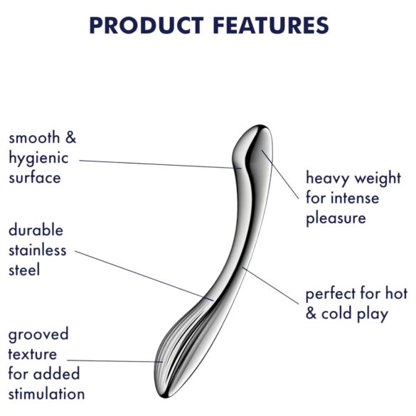 Satisfyer - jekleni dildo - rebrasta površina - srebrna