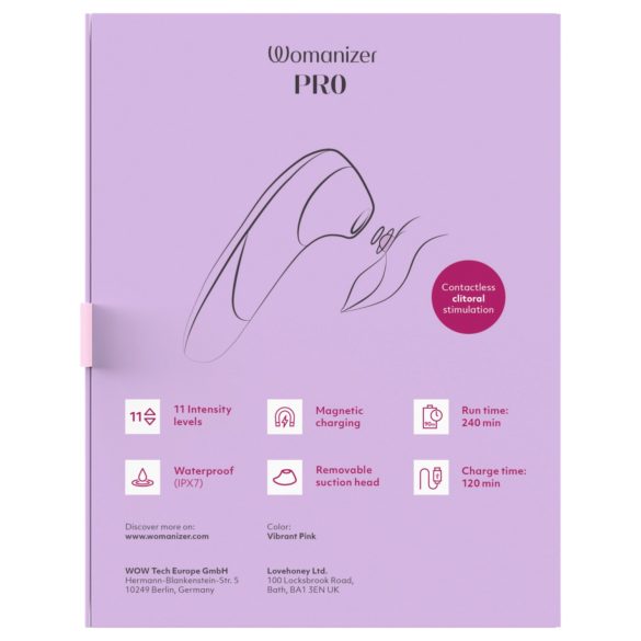 Womanizer Pro - stimulator klitorisa z zračnimi valovi - roza