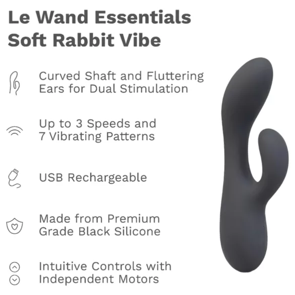 le Wand Soft Rabbit - zajčji vibrator s 2 motorjema - črn