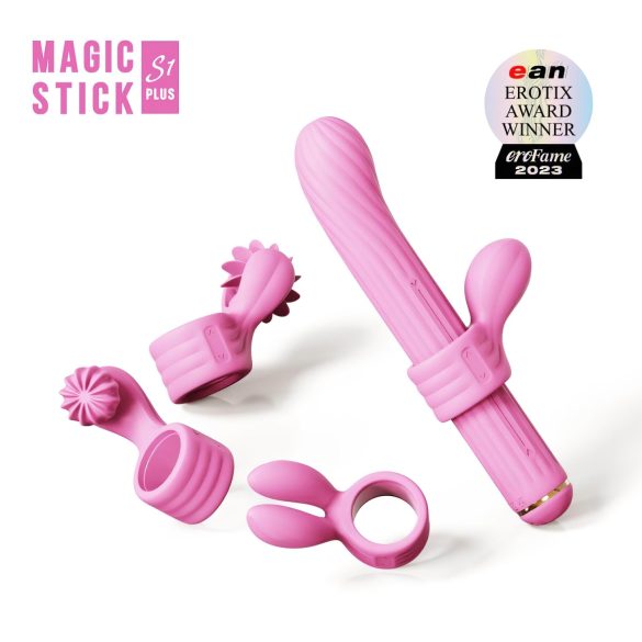 Magic Stick - vibrator s prilagodljivimi nastavki (roza)