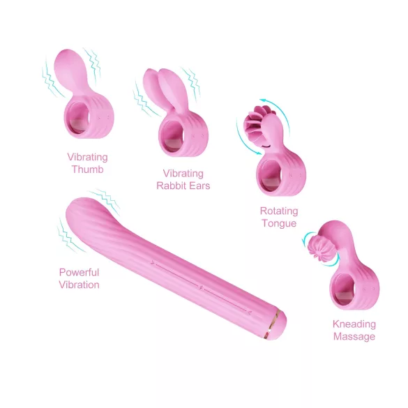 Magic Stick - vibrator s prilagodljivimi nastavki (roza)
