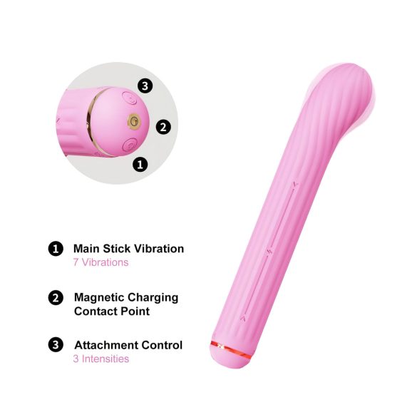 Magic Stick - vibrator s prilagodljivimi nastavki (roza)
