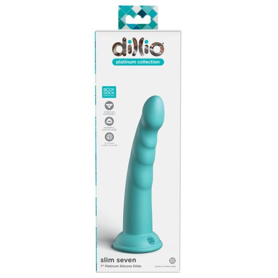 Dillio Slim Seven - stimulativni dildo z lepljivimi prsti in želodom (20 cm) - turkizni