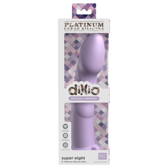 Dillio Super Eight - akrilni silikonski dildo z lepljivimi prsti (21 cm) - vijolična