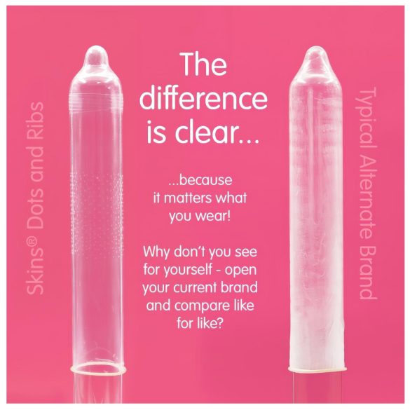 Skins - kondom rebrast in pikčast - 8 kos